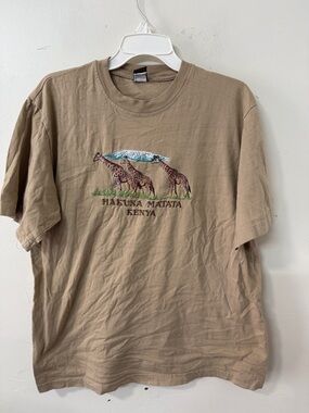 Hakuna Matata Kenya Giraffe Embroidered Tee - Tan 90’s